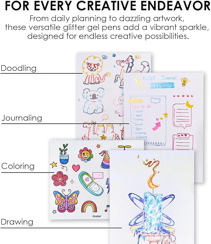 Grabie 42 Capped Glitter Gel Pen Set, 18 Iridescent&24 Essential Color Pens, Smooth Rollerball Tip, Metallic Sparkly Gel Pens for Coloring, Set of 42 Gel Pens Colored