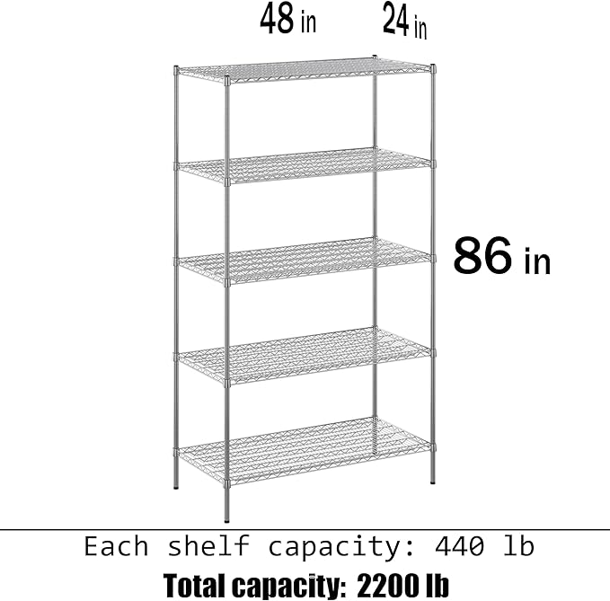 Regal Altair 24" Deep x 48" Wide x 86" Height Wire Shelving Kit | 5-Tier | NSF Commercial Storage Rack Unit