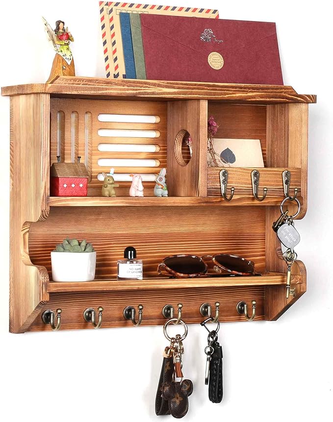 Mutsault Key Holder for Wall, Mail Organizer Wall Mounted, Brown