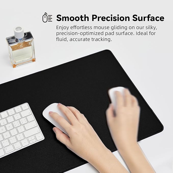 Reniteco Large Gaming Mouse Pad with Durable Stitched Edges, Non-Slip Rubber Base, Black Mousepad Mouse Mat Desk Pad for Home Office Gaming, 35.4''x11.8''x0.12'', Black