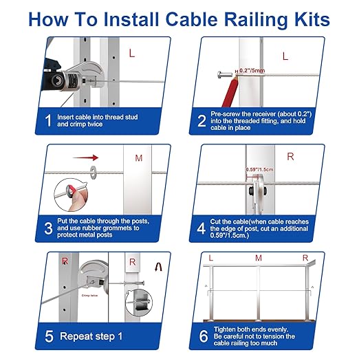 BLIKA 20 Pack 1/8" Invisible Cable Railing Kit and 20 Pack Cable Railing Adhesive Sleeves, Deck Wire Railing Kits for 2"×2" Wood/Metal Post, T316 Marine Grade