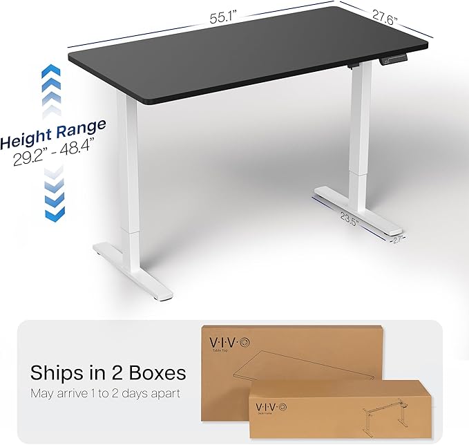 VIVO Electric 55 x 28 in Standing Desk, Memory Height Adjustment, 1B Series, Holds 220 lbs, One-Piece Black Top, White Frame, DESK-KIT-1W55B