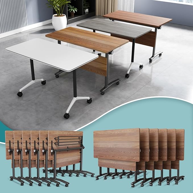 Conference Table Flip Top Mobile Conference Room Tables,Folding Conference Table with Wheels,Large Meeting Training Seminar Table Saving Space for Office Classroom(12B,61'')