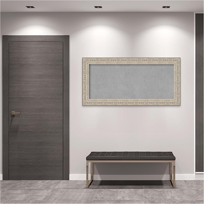 Amanti Art Silver Framed Magnetic Board 27x55 Oversize Vision Board for use with Magnets, 100% Metal Sheet to Display Items as Office Decor or for Home Organization in mudroom, Kitchen or Kids Room