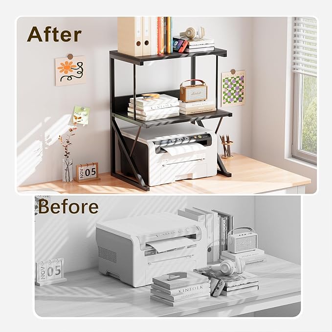 aboxoo Printer Stand for Desk, Desktop Printer Shelf Large 3-Tier Multi-Purpose Office Organization Shelves for Home Office, Black