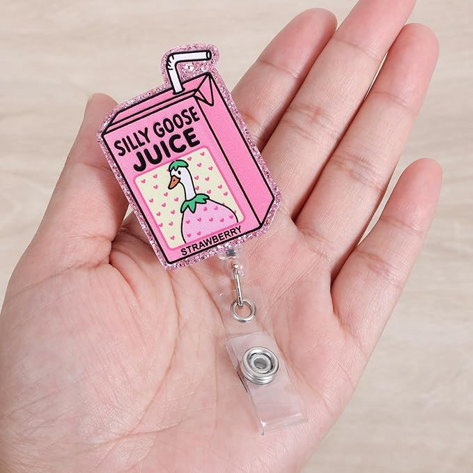 Silly Goose Juice Funny Badge Reel, Retractable ID Card Badge Holder, Office Badge Clip for RN CNA MA Resident Physician HR Medical Office Administrator Intern Pediatric Doctor Nurse, Nurse Gifts