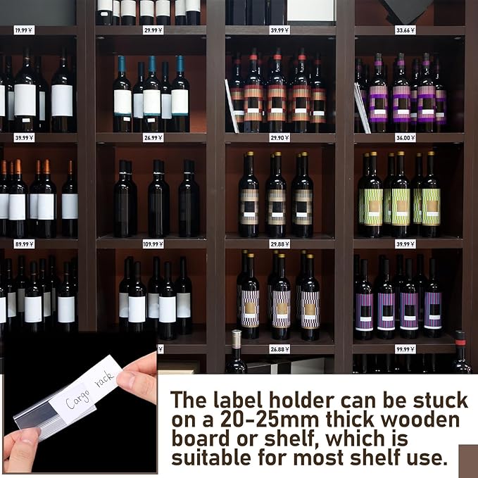 Weysat 250 Pcs Wood Shelf Label Holders Clear Plastic Price Tag 2.4 in L x 1 in H for Bookshelf Shelves, Wood Shelf Sign and Ticket Holder, Clips On to Shelves 3/4" to 1" Thick