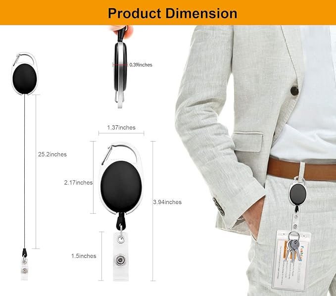 Fushing 20Pcs Retractable ID Badge Holders ID Badge Reels with Clip Retractable Badge Holders for Office Worker Doctor Nurse (Black)