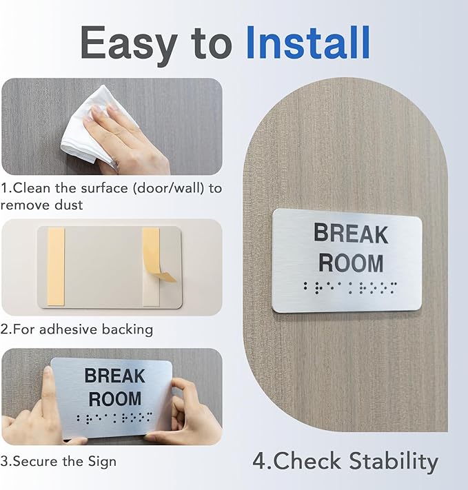 Storage Room Signs with Raised Text & Grade 2 Braille, Brushed Aluminum/Silver Finish Easy Install with Double-Sided Tape, ADA Compliant Storage Room Door Sign for Businesses & Offices