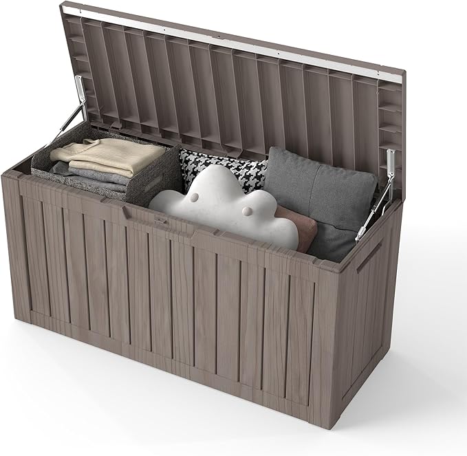 Yardgrace 80 Gallon Outdoor Storage Box Waterproof, Resin Deck Boxes with Lockable Lid & UV-Resistant for Patio, Pool, Garden Furniture Cushions & Accessories, Coffee