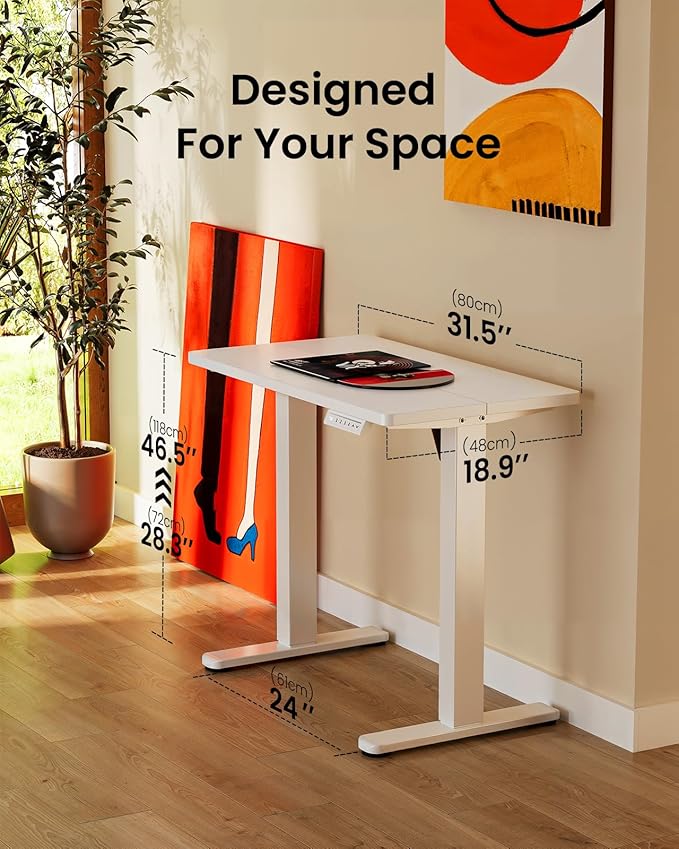 ErGear Height Adjustable Electric Standing Desk, 31.5 x 18.9 Inches Sit Stand up Desk, Memory Computer Home Office Desk with Two-Piece Desktop (White)
