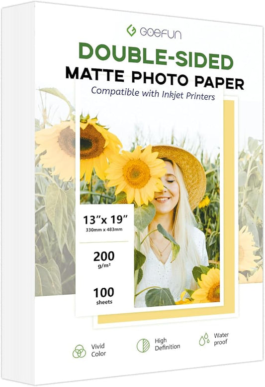 13 x 19 Double Sided Photo Paper Matte, Goefun 200GSM/54LB Inkjet Printer Paper for Posters and Art Prints, 100 Sheets