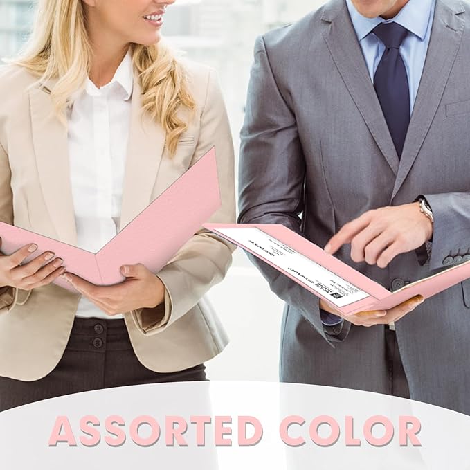 Two Pocket Folders, PANDRI 30 Pack 2 Pocket Folders, Letter Size Paper File Folder for School Office Home Business, Pink