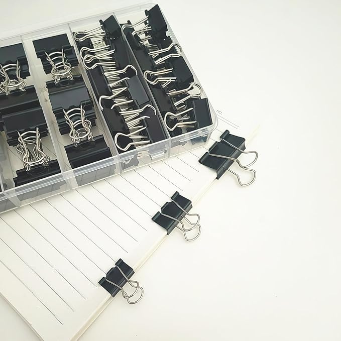 76 Pcs Black Binder Clips Paper Clamps Set Assorted Sizes Large Medium Small for Office School and Home