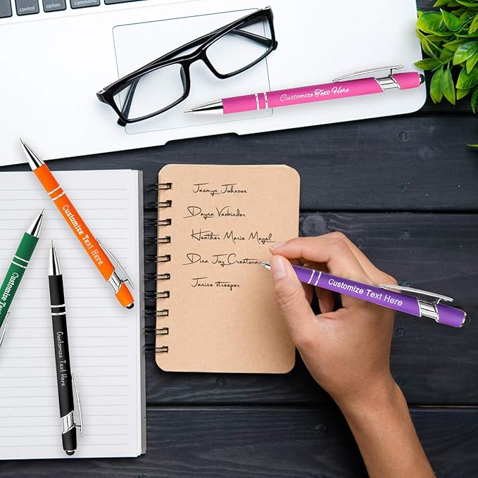 Custom Pens Bulk Personalized Ballpoint Pen with Stylus Tip Customized Engraved Pens with Name Logo Soft Black Ink with Touch Metal Office for Business Office Teacher School Corporate Gifts Black