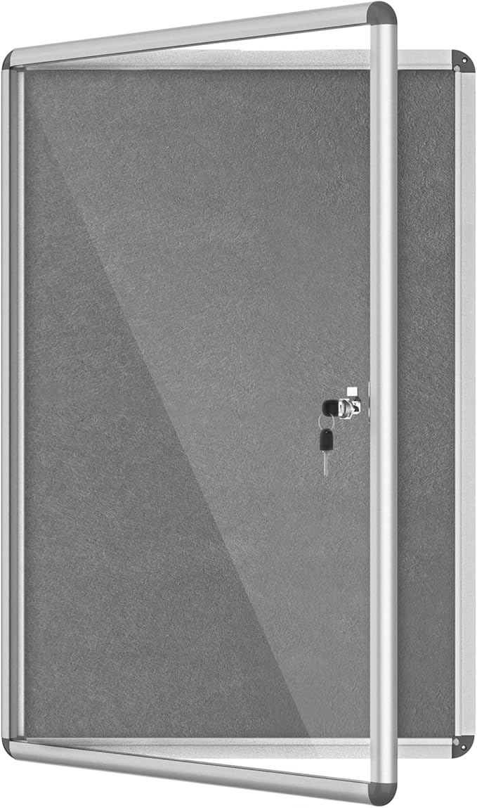 Mifuro 36"x24" Enclosed Bulletin Board, Lockable Weather-Resistant Aluminum Cork Noticeboard for School & Office, Silver Frame w/Grey Flet