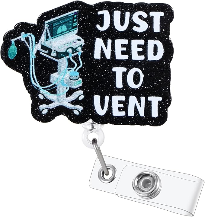 Just Need to Vent Funny Inhaler Badge Reel, Retractable ID Card Badge Holders, Medical Badge Clip for ICU Nurse ED ER Respiratory Therapy RT Intensivist Anesthesiologist CRNA Resident Physician