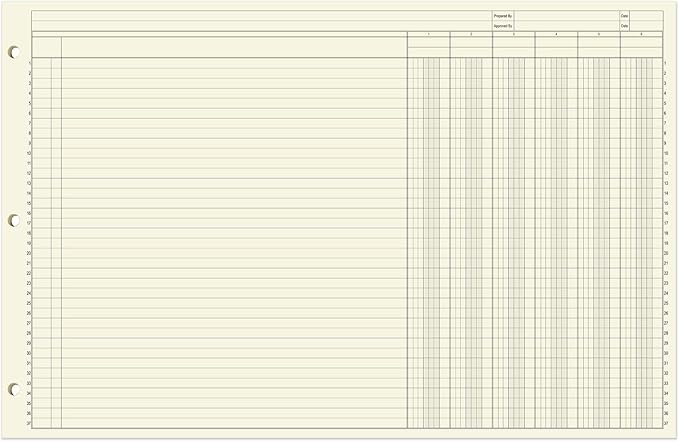 BookFactory Ledger Sheets/Large 6 Column Accounting Ledger Columnar (Six Columns) Loose Leaf Paper - 17'' x 11'', 50 Pages, Loose Leaf, 3 Hole Punched (Made in USA)