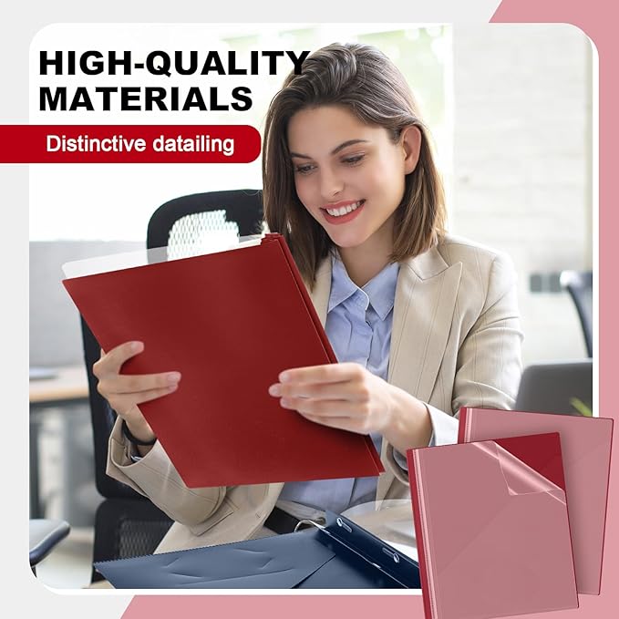 Teling 48 Pcs Clear Front Report Covers with 3 Prongs, Plastic Dark Red Presentation Folders Bulk with 3 Pockets for A4 and Letter Size Paper, 90 Sheet Capacity, Document Covers for School Business