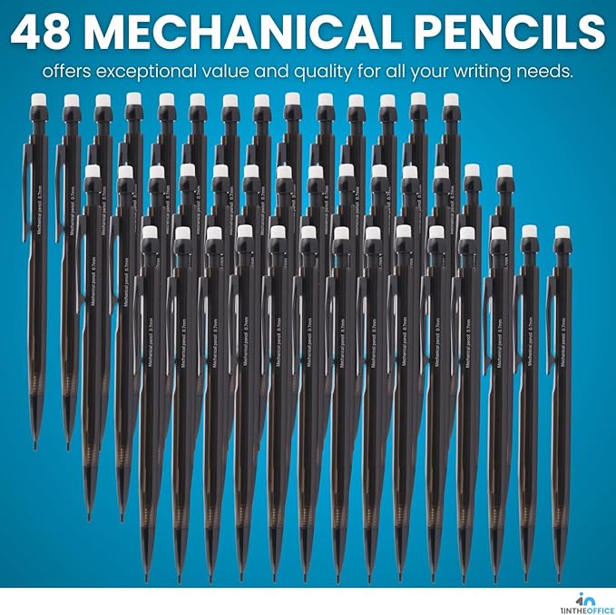 1InTheOffice Mechanical Pencils 0.7mm, HB2.5, Black Lead, 48 Pack