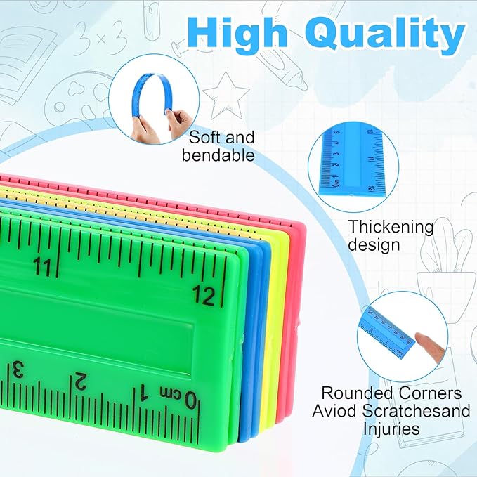 120 Pack Clear Plastic Rulers 12 Inch, Rulers Bulk for Kid, Transparent Assorted Color Metric Bulk Ruler with Inches and Centimeters for Classroom, Home, Office Supplies