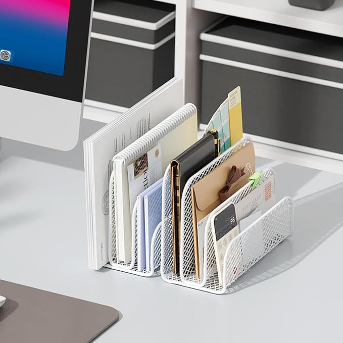gianotter Mail Organizer Countertop, Metal File Holder with 3-Slot, Bill Organizer for Office Receipts and Letter Paper Storage (White)