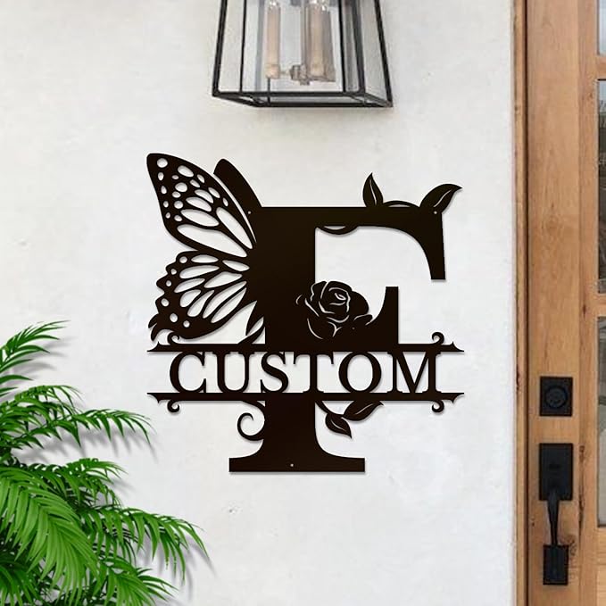 Personalized Custom Letter Name metal Signs,Custom Black Letter Monogram Wall Art Decor,Metal Signs Plaques Outdoor wall Decorative Signage (F)