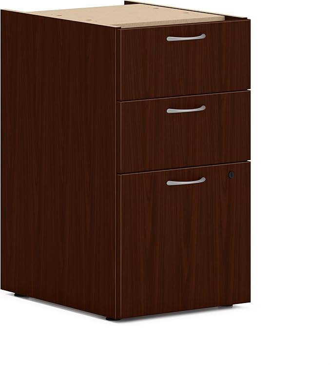 HON MOD Office Storage Drawers Pedestal Stand, Under Desk Organizers and Storage, Includes Two Box Drawers, One File Drawer, 15" W Pedestal for Office Spaces, Home Offices, Mahogany