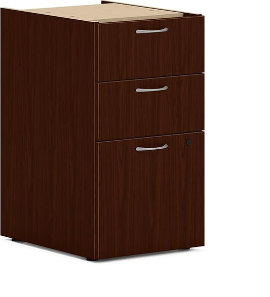 HON MOD Office Storage Drawers Pedestal Stand, Under Desk Organizers and Storage, Includes Two Box Drawers, One File Drawer, 15" W Pedestal for Office Spaces, Home Offices, Mahogany