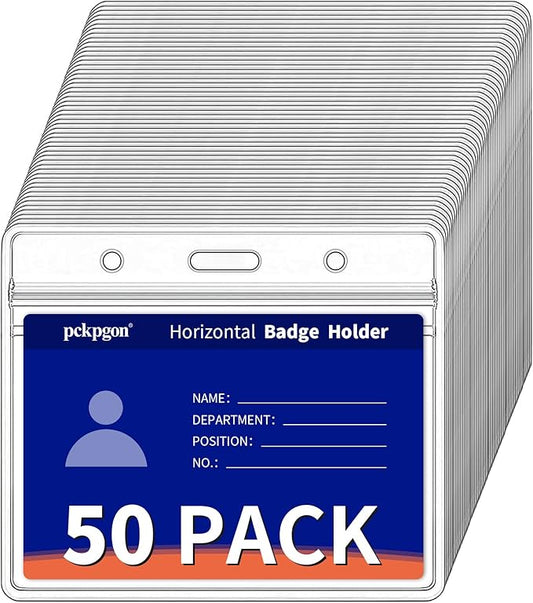 50 Pack Horizontal ID Badge Holder, Clear Plastic Lanyard Card Holders, Work Name Tag Sleeve Badges Protector Cover with Waterproof Resealable Zipper Type for Nurses, Women, Fits Credit Size Cards…