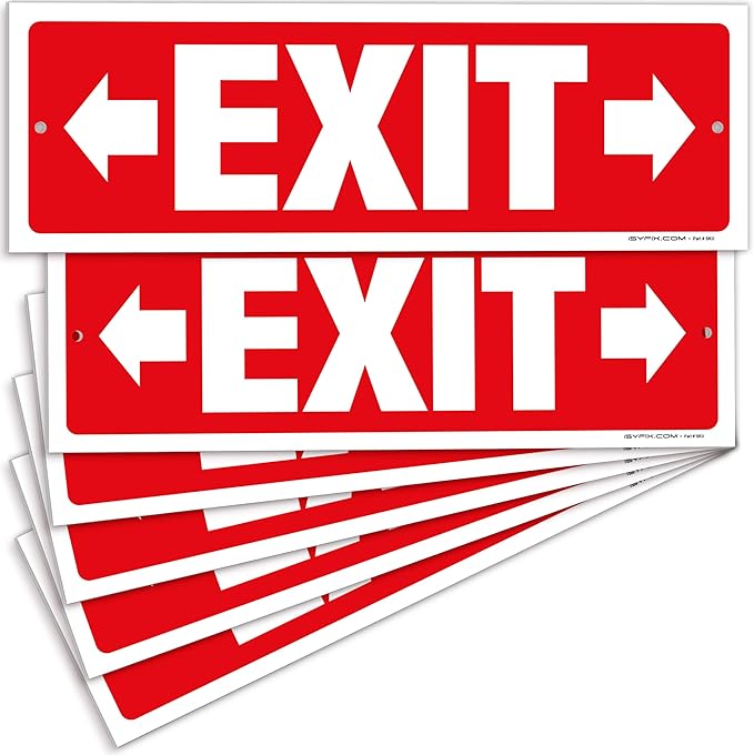 iSYFIX Exit Signs - 6 Pack 12x4 Inch Directional Right & Left Arrow Signs, 40 mil Polystyrene Plastic, UV Laminated, Scratch & Fade Resistant, Waterproof - Ideal for Office, Theater, School, Business