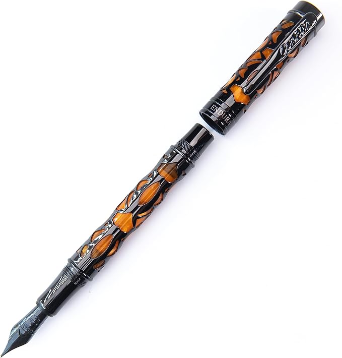 Conklin Endura Deco Crest Fountain Pen in Orange with Rose Gold Accents – Extra Fine Nib, Refillable Luxury Writing Instrument