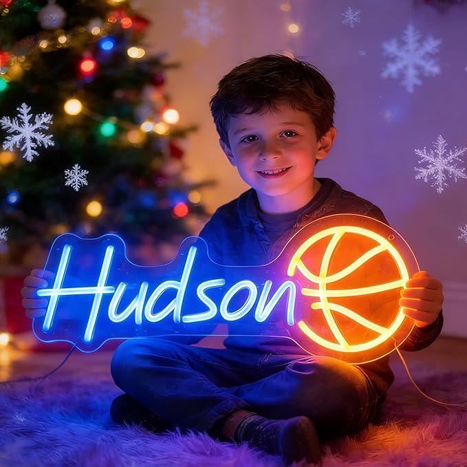 Custom Neon Name Sign Personalized with Football Baseball Soccer Basketball Pattern-Gift Sports Led Neon Lights for Wall Decor Man Cave Boys Girls Kids
