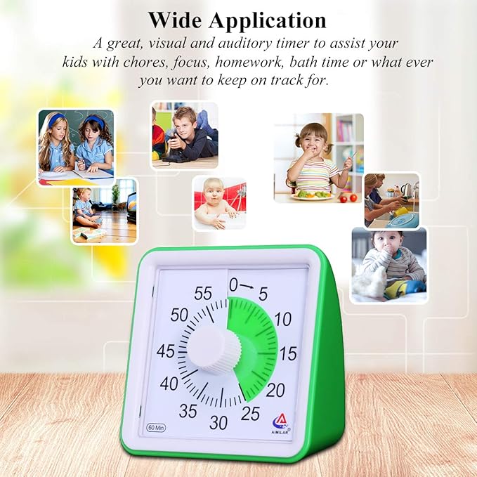 AIMILAR 60 Minute Visual Timer - Silent Timer Time Management Tool for Classroom or Meeting Countdown Clock for Kids and Adults Green