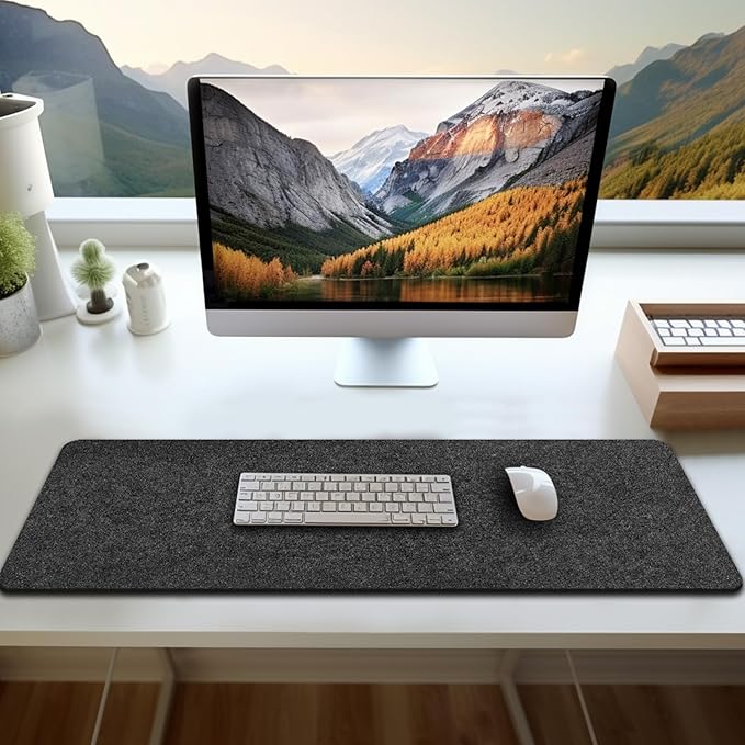 Large Felt Desk mat 36x12 inches, with Non-Slip Full Desk Mouse Pad,Office Computer Desk Mat for Keyboard,Felt Desk Mat for Desk Pad Protector (Dark Gray)