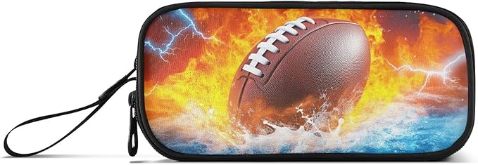 DVGMBXY Football Water and Fire Pencil Case Box for kids Teens Boys Girls Large Pencil Pouch with Zipper Compartments Big Capacity Stationery Pen Bag Organizer for Kids Teens Adults School Office