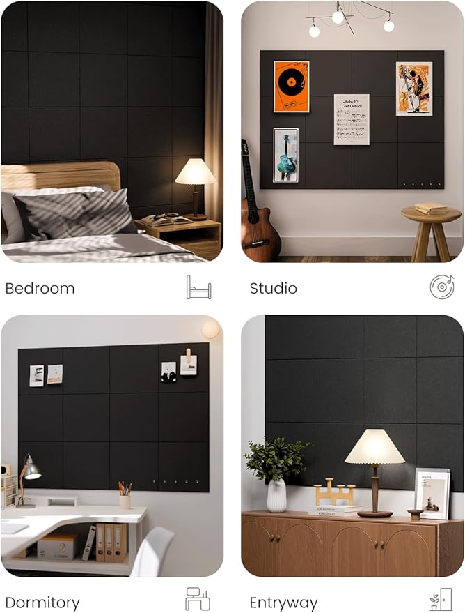 Fluxynara Large Felt Bulletin Board Large 48" x 36" Cork Board Alternative-12 Pack with 70 Safe Removable Adhesive Tabs, Cork Boards for Walls Cork Board for Home Office Classroom Pin Board - Black