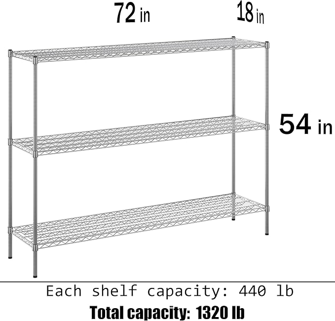 Regal Altair 18" Deep x 72" Wide x 54" Height Wire Shelving Kit | 3-Tier | NSF Commercial Storage Rack Unit