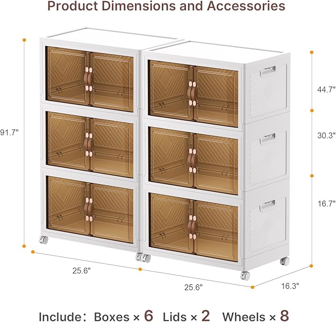 UAMFURI Extra Large Stackable Storage Bins with Lids & Wheels & Door, 896QT-112QT/28GAL*8Pack Foldable Collapsible Closet Organizers, Plastic containers drawers for bedroom Dorm