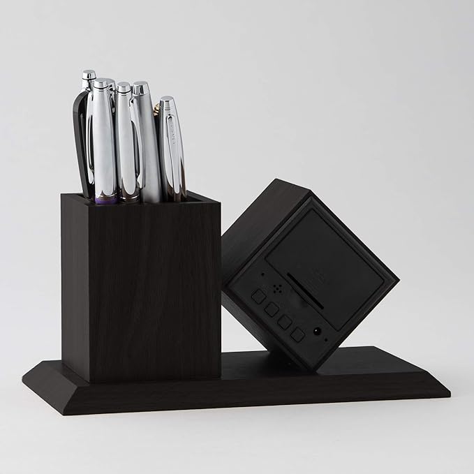 THINGS REMEMBERED Engraved Grey Digital Clock and Pen Cup Desk Organizer (Free Customization)