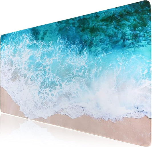 iCasso Extended Gaming Mouse Pad (35.4x15.7 in), Large Non-Slip Rubber Base Mousepad with Stitched Edges, Waterproof Keyboard Mouse Mat Desk Pad for Work, Game, Office, Home - Beach