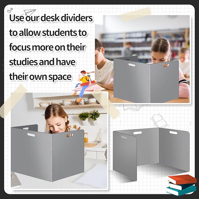 24 Pcs Desk Dividers for Students 14 × 17.5 × 14 Inch Plastic Durable and Waterproof Privacy Folders Shields Test Dividers with Classroom Privacy Boards for School Study Teacher Supplies (Gray)