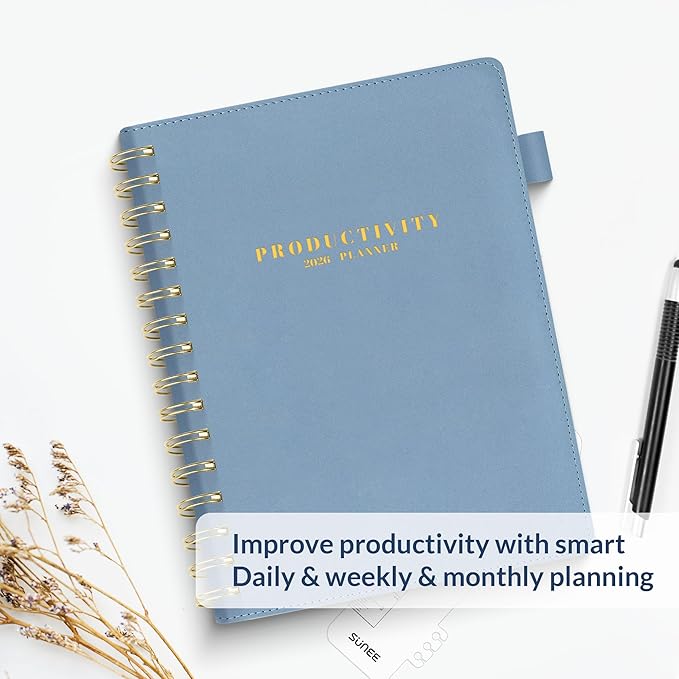 SUNEE 2026 Planner 5.9" x 8.3" – Dated Productivity Planner for Time Management - Daily,Weekly & Monthly Planner to Achieve Goals - Planner 2026 dated from January 2026 – December 2026,Grey Blue