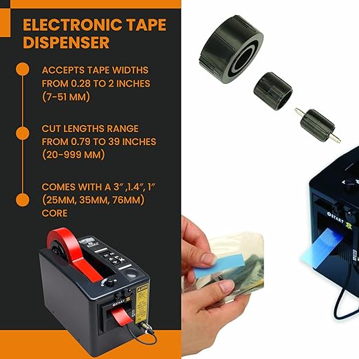 START International ZCM1000 Electric Tape Dispenser – Automatic Adhesive Tape Cutting Machine with Adjustable Feed Roller, Steel Frame, LED Display - for 0.28"-2" Tapes