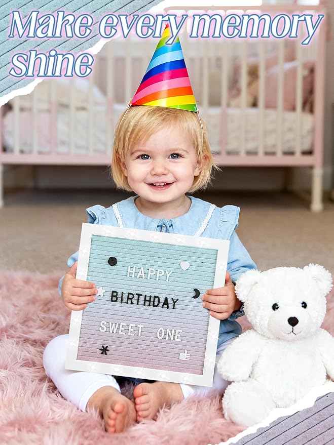 Changeable Felt Letter Board with LED Lights - 10×10" Message Custom Signs & Wood Stand & 450 Letters, Poster Board for Valentine's Day/Baby/Pregnancy Announcement/Classroom Wall Decor Gifts, Gradient