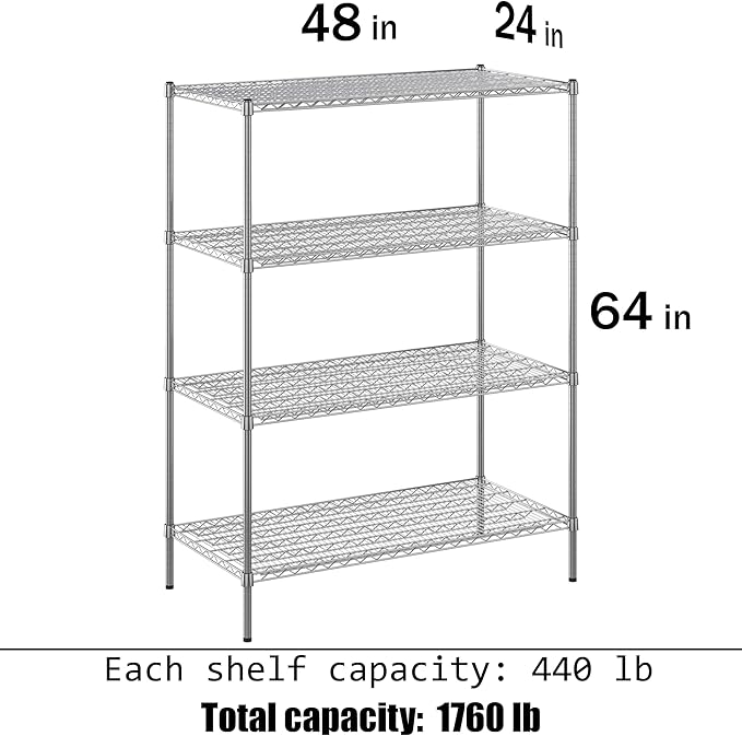 Regal Altair 24" Deep x 48" Wide x 64" Height Wire Shelving Kit | 4-Tier | NSF Commercial Storage Rack Unit