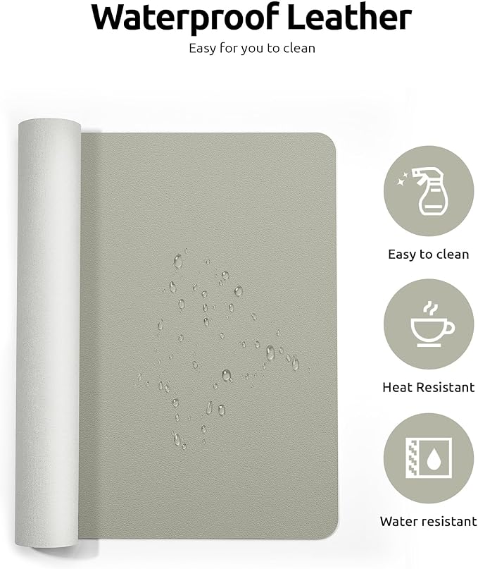 YSAGi Leather Desk Pad Protector, Office Desk Mat, Large Mouse Pad, Non-Slip PU Leather Desk Blotter, Laptop Desk Pad, Waterproof Desk Writing Pad for Office and Home (Olive Beige, 31.5" x 15.8")