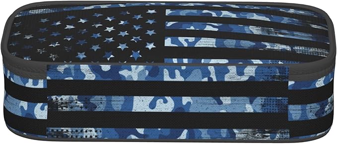 YIJIUWKIS American Flag Style Pencil Case for Kids Adults, Camo Pencil Box for Boys Girls, Blue Pencil Pouch Big Capacity Portable Stationery Storage Desk Pen Bag for School Office