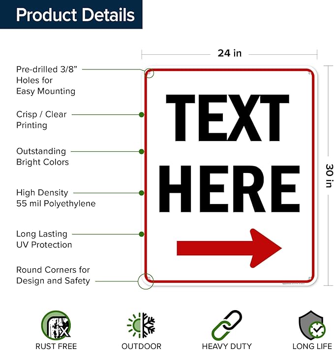 Custom Arrow,Custom Directional Sign, Right Arrow, 24x30 Inches, 55 mil thick HDPE (high density polyethylene) Made in USA by My Sign Center