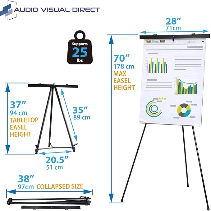 Pack of 4-Lightweight Aluminum Flip-Chart Presentation Easel, Black (4 Pack)